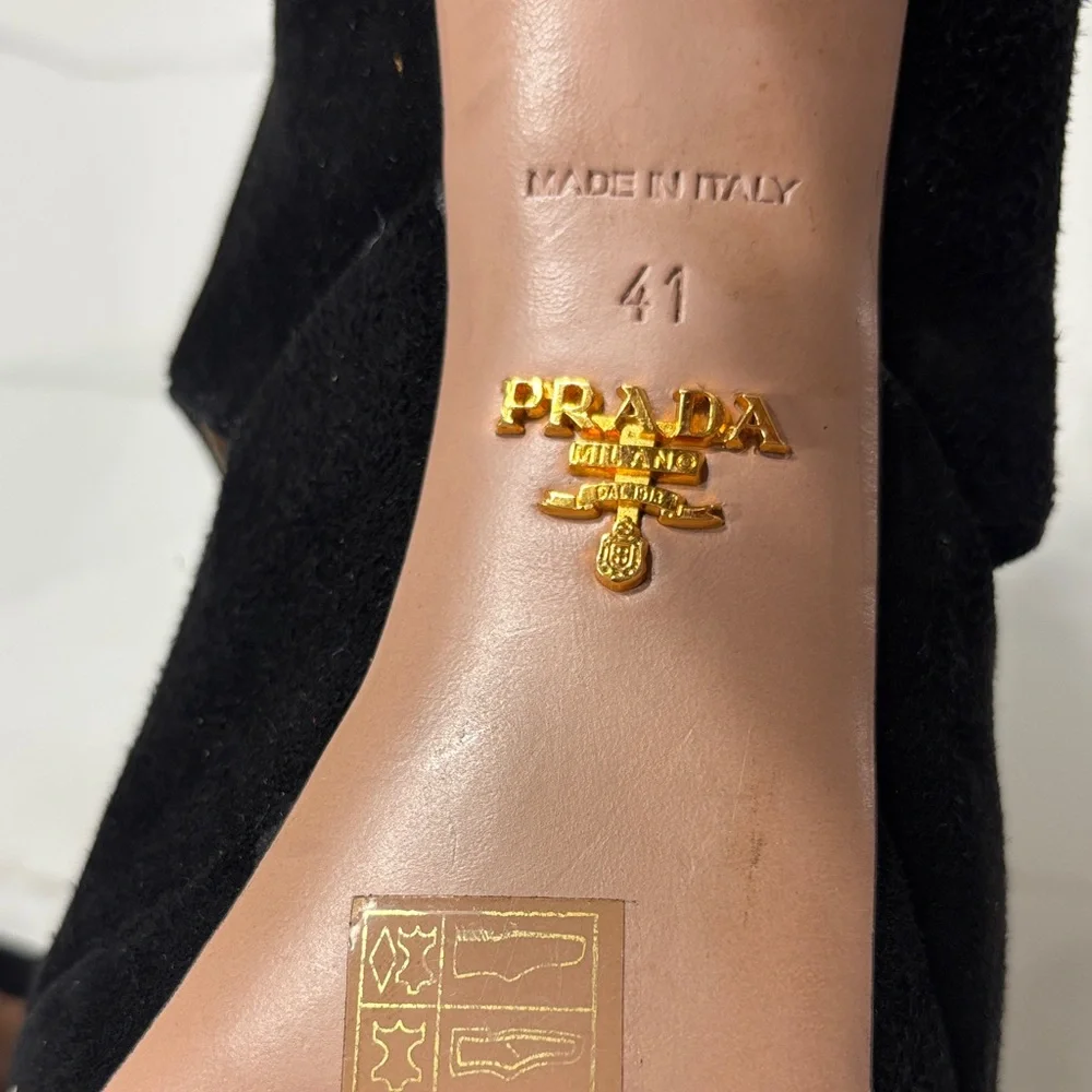 Prada Black Suede Heels with Gold Zipper - Picture 16 of 17